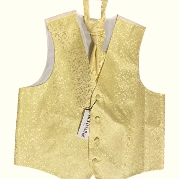 Kids Dream Yellow Embroidered Tiny Flower Pattern Vest and Tie Set Boys sizes - Picture 1 of 5